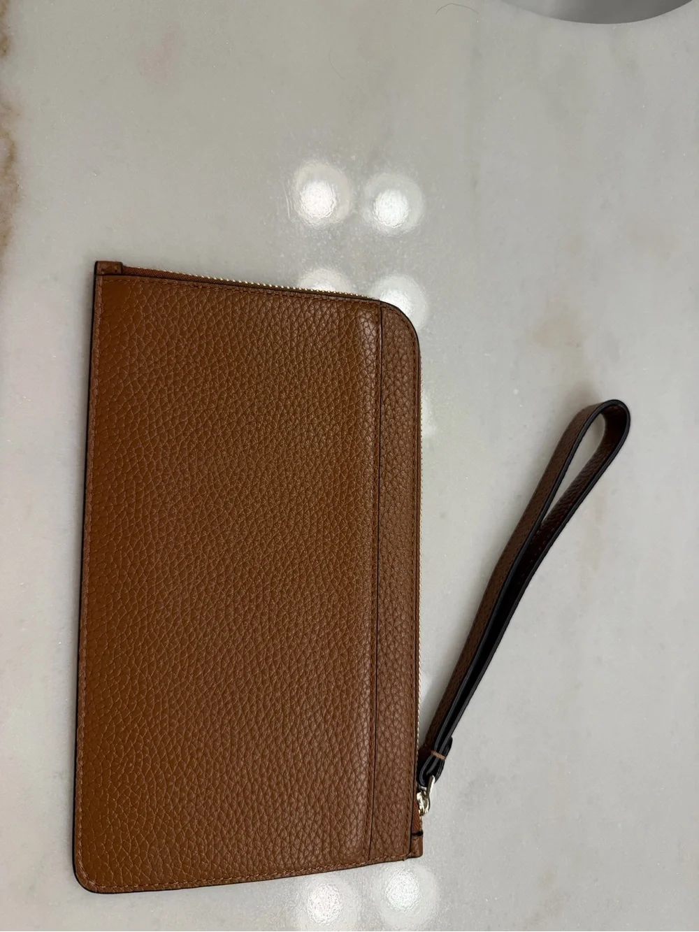 kate spade Brown Pebbled Leather Zip Wristlet with Strap